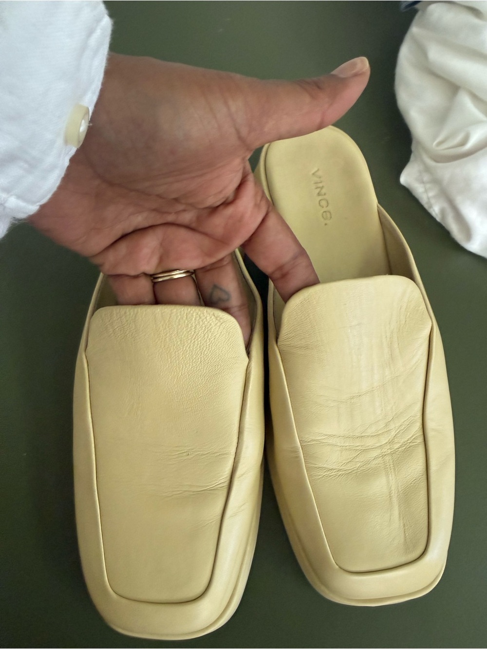 Vince Pale Yellow Leather Square-Toe Slip Mules